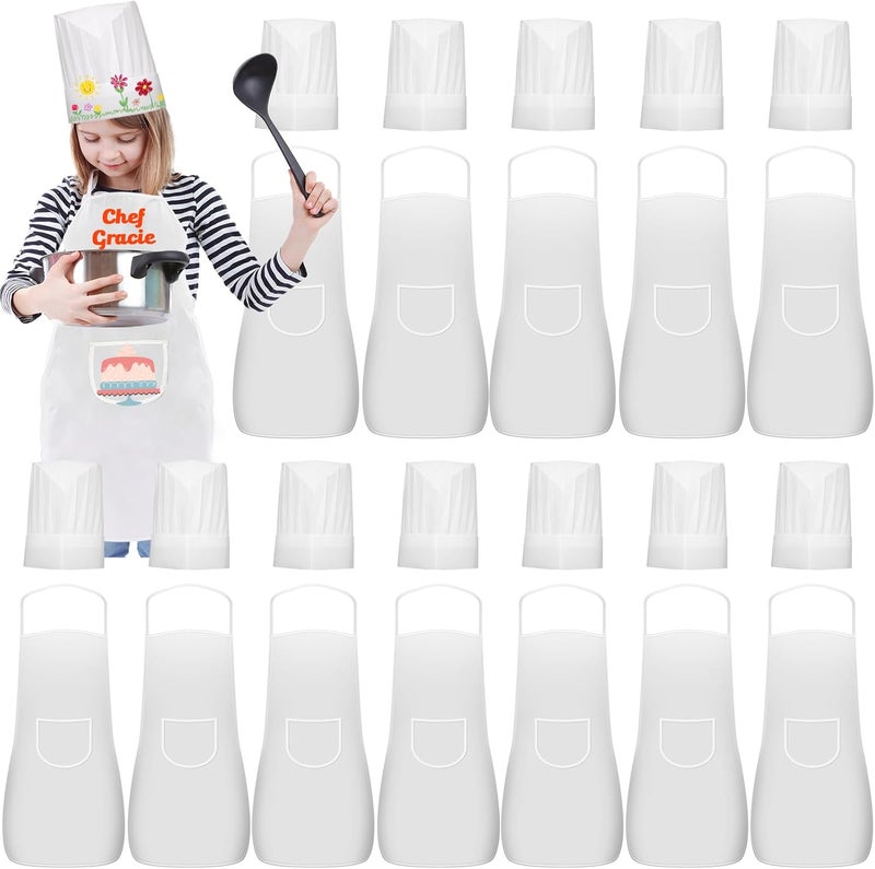 Ecoofor 24 Pieces kids chef hat and apron Ages 5-12 Kids Apron Children for Boys Girl's Cooking Baking Painting Wear - Image 1